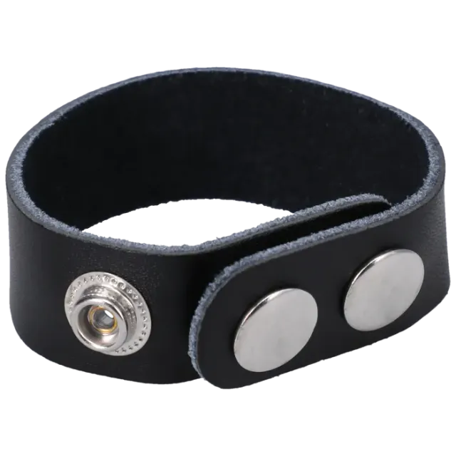 The Classics Rock Solid Leather 3 Snap leren cockring zwart