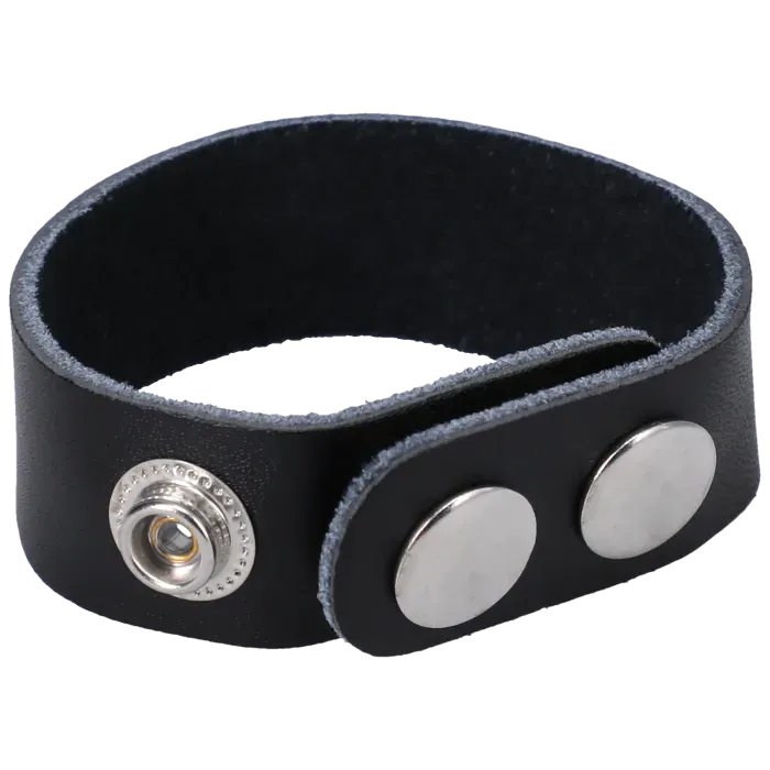 The Classics Rock Solid Leather 3 Snap leren cockring zwart