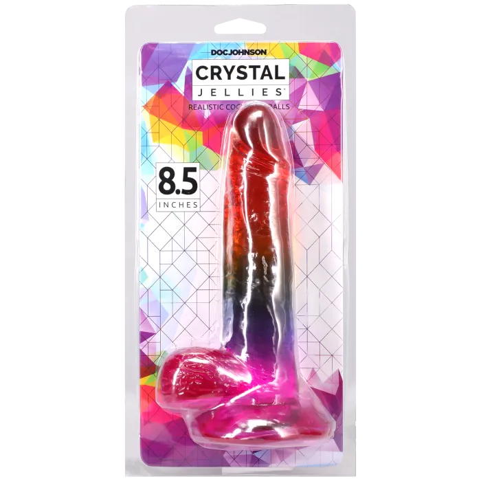 The Classics Crystal Jellies 8.5 Inch Realistic Cock with Balls dildo rainbow