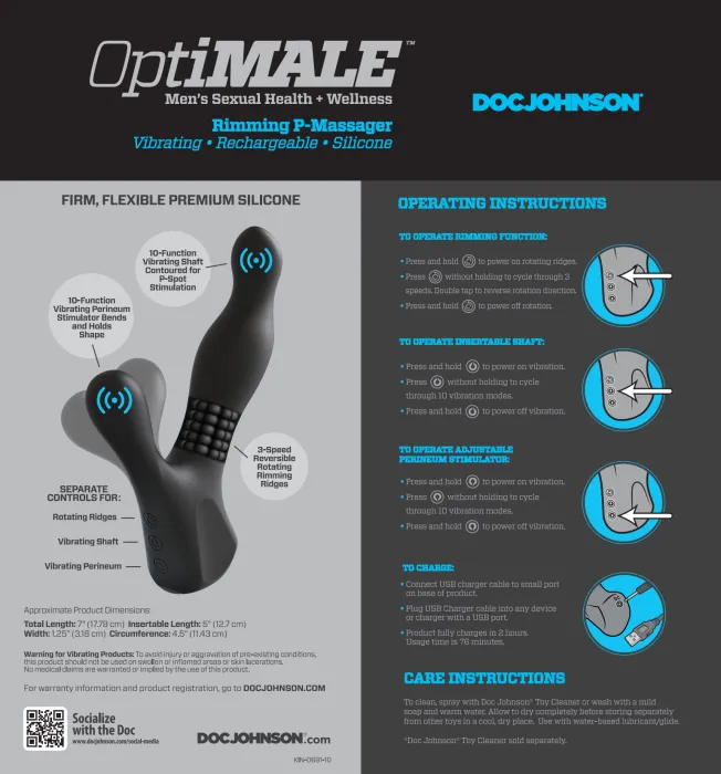 The Classics OptiMALE Rimming prostaat vibrator siliconen zwart