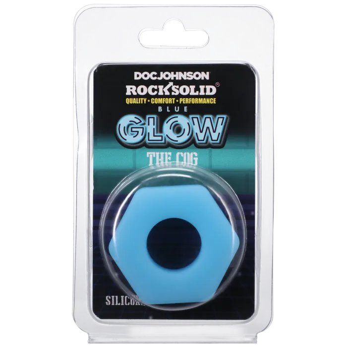The Classics ROCK SOLID Cog cockring glow blauw silicone
