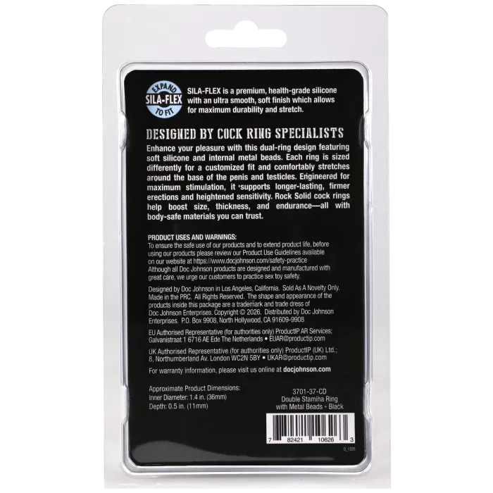 Rock Solid Silicone Double Stamina Ring cockring zwart kralen