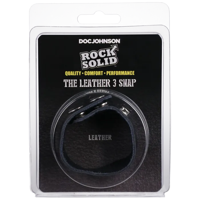 The Classics Rock Solid Leather 3 Snap leren cockring zwart