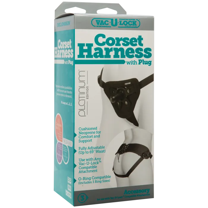 The Classics Vac-U-Lock Platinum Corset Harnas met plug