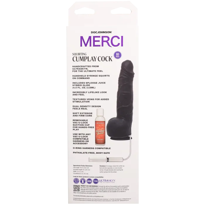 The Classics Merci Squirting Cumplay Cock 10 inch dildo zwart spuitend