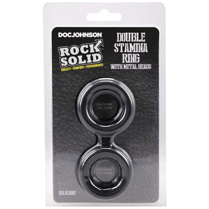 Rock Solid Silicone Double Stamina Ring cockring zwart kralen
