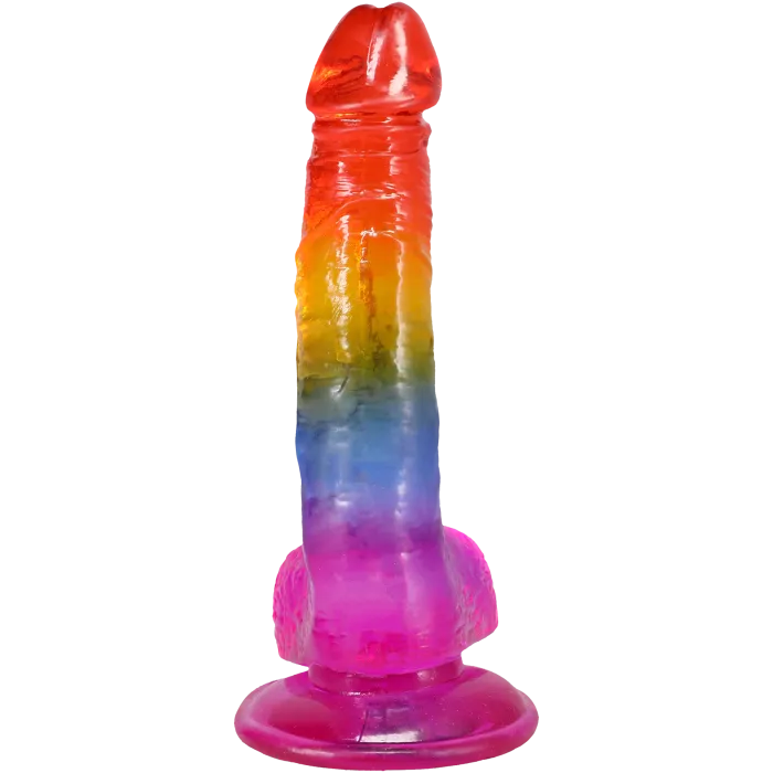 The Classics Crystal Jellies 8.5 Inch Realistic Cock with Balls dildo rainbow