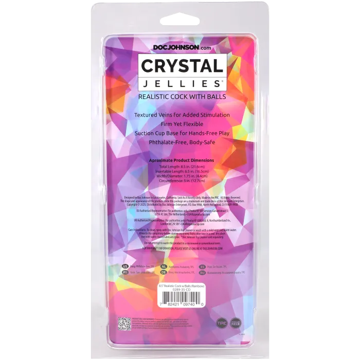 The Classics Crystal Jellies 8.5 Inch Realistic Cock with Balls dildo rainbow