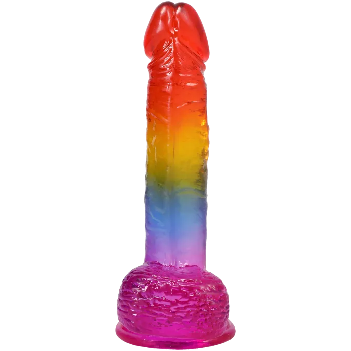 The Classics Crystal Jellies 8.5 Inch Realistic Cock with Balls dildo rainbow
