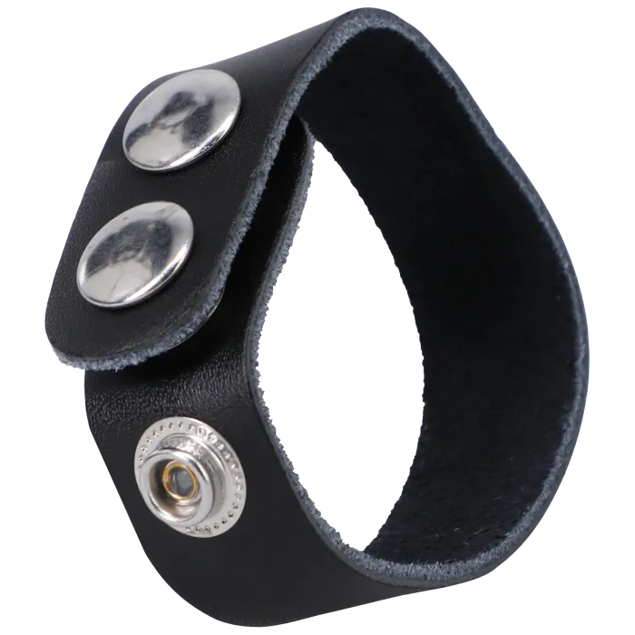 The Classics Rock Solid Leather 3 Snap leren cockring zwart