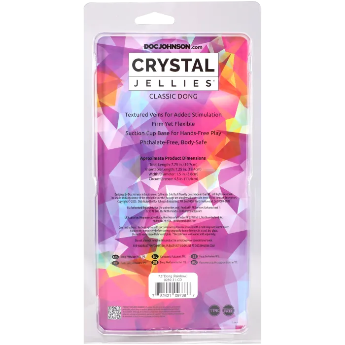 The Classics Crystal Jellies Dong dildo 7.5 inch rainbow