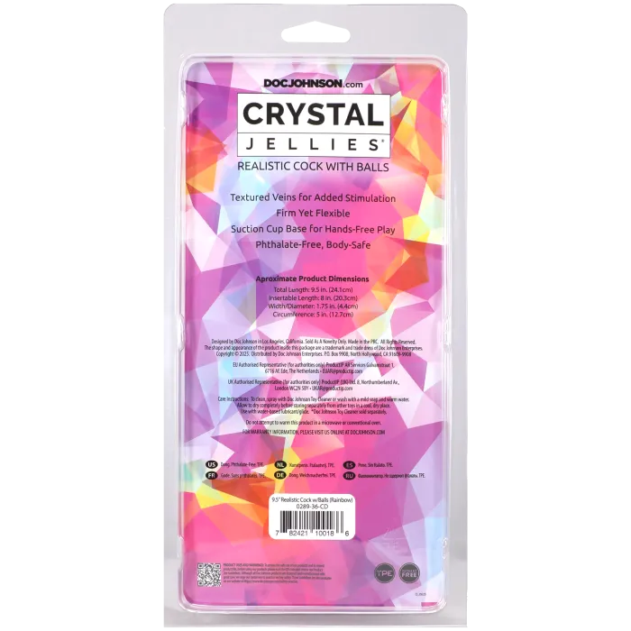 Crystal Jellies Realistic Cock dildo Rainbow 24cm zuignap