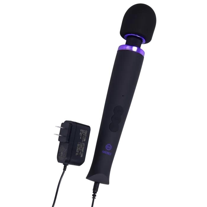 Merci Rechargeable Power Wand vibrator zwart silicone 8 standen