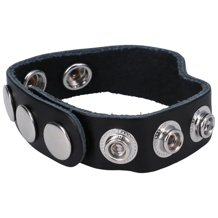 The Classics Rock Solid Leather 5 Snap cockring zwart