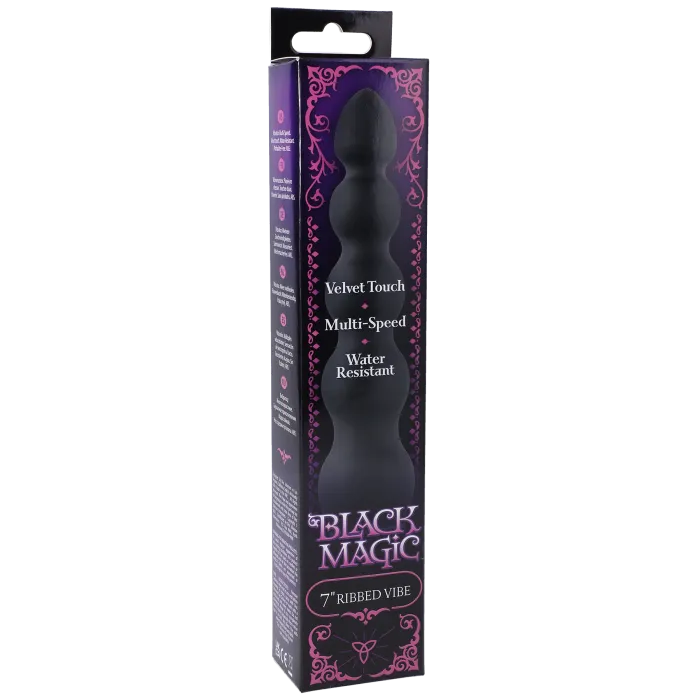 Black Magic 7 Inch Ribbed vibrator zwart