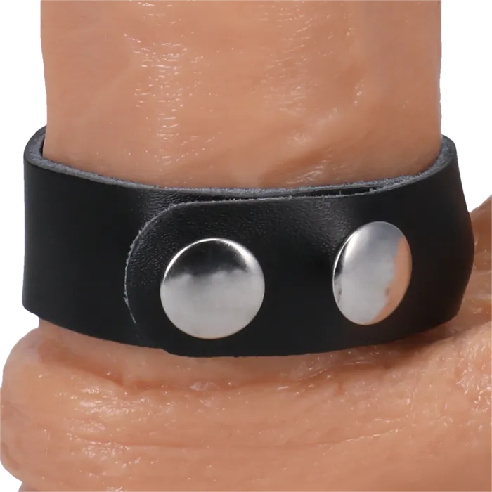 The Classics Rock Solid Leather 3 Snap leren cockring zwart
