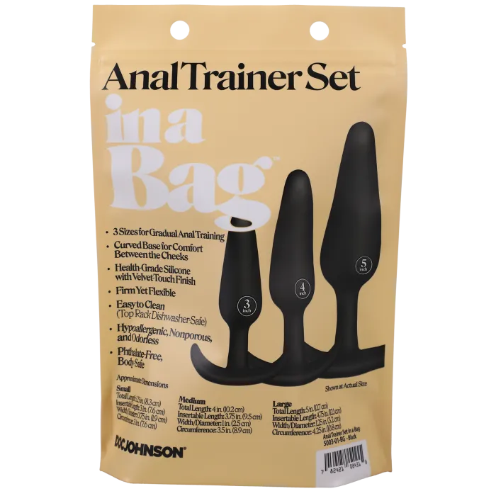 The Classics Anal Trainer butt plug set 3 stuks zwart siliconen