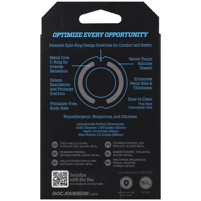 The Classics OptiMALE FlexiSteel cockring 43mm zwart silicone