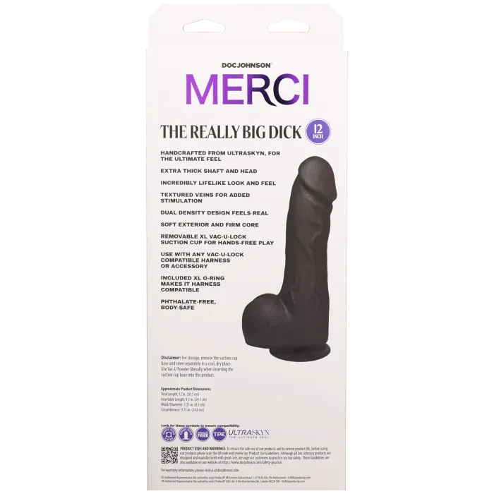Merci Really Big Dick 12 inch dildo zwart XL zuignap