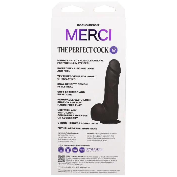 The Classics Merci Perfect Cock dildo 7.5 inch zwart