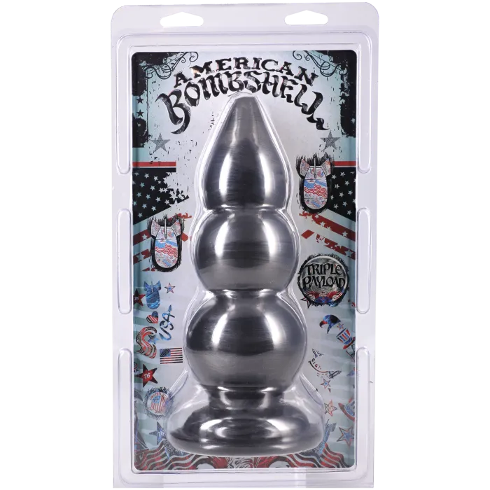 American Bombshell Triple Payload buttplug geribbeld gun metal
