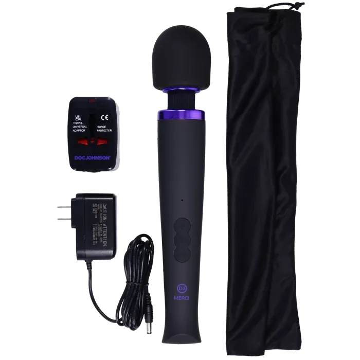 Merci Rechargeable Power Wand vibrator zwart silicone 8 standen