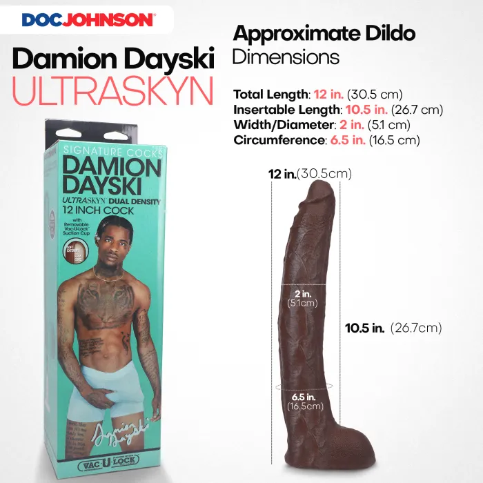 Signature Cocks Damion Dayski 12 Inch dildo bruin met zuignap