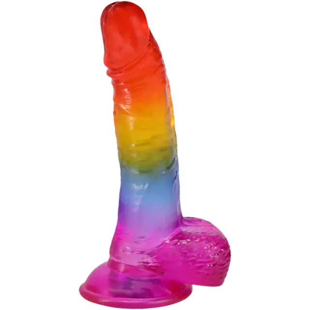 The Classics Crystal Jellies 8.5 Inch Realistic Cock with Balls dildo rainbow