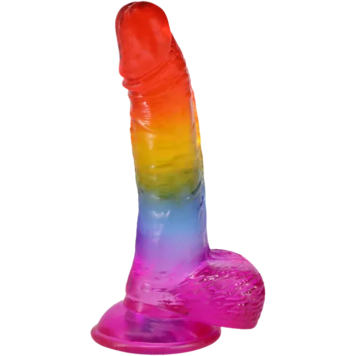 The Classics Crystal Jellies 8.5 Inch Realistic Cock with Balls dildo rainbow